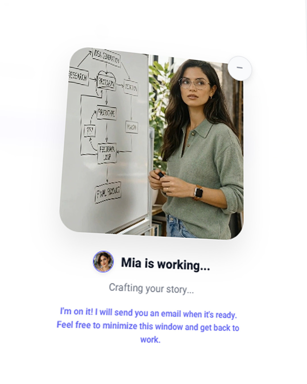 Mia generating content screen